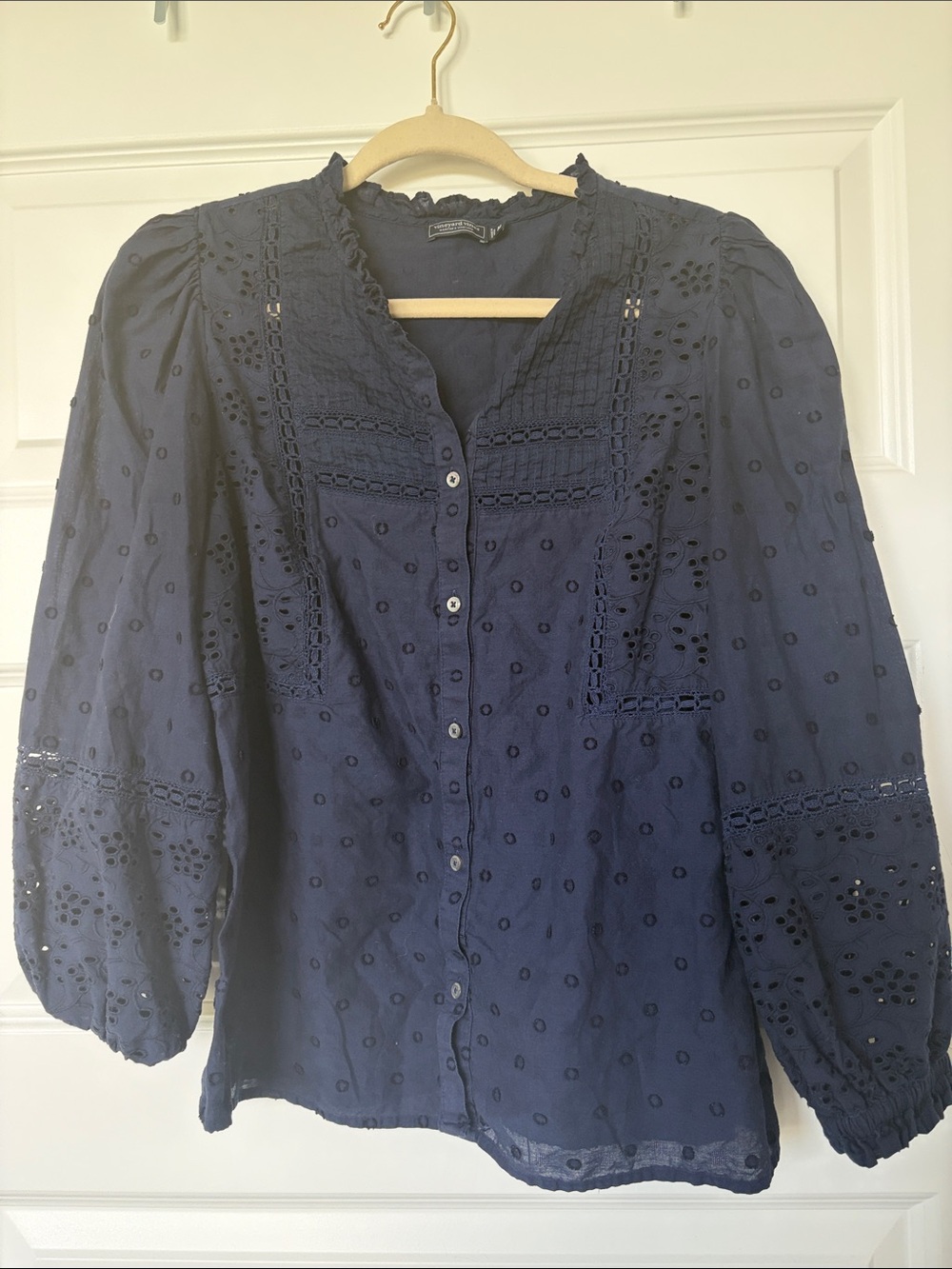 Vineyard Vines Navy Eyelet Button-Front Blouse